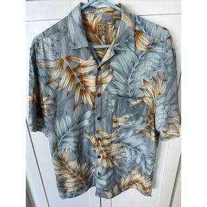 Jos. A. Bank Shirt Mens Medium Blue Button Up Hawaiian Camp Causal Silk Floral